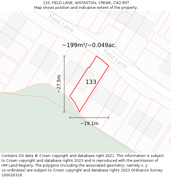 133, FIELD LANE, WISTASTON, CREWE, CW2 8ST: Plot and title map