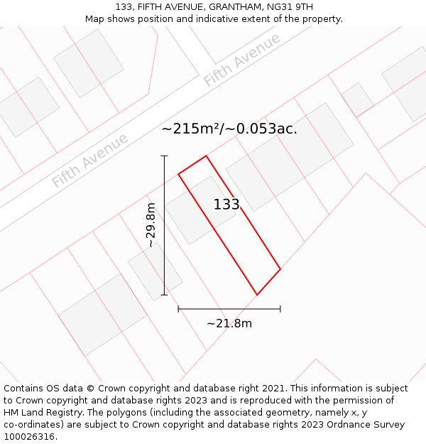 133, FIFTH AVENUE, GRANTHAM, NG31 9TH: Plot and title map