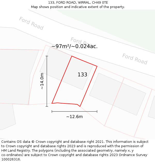 133, FORD ROAD, WIRRAL, CH49 0TE: Plot and title map