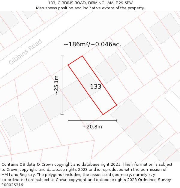 133, GIBBINS ROAD, BIRMINGHAM, B29 6PW: Plot and title map