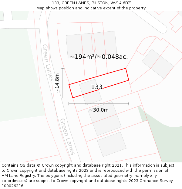 133, GREEN LANES, BILSTON, WV14 6BZ: Plot and title map