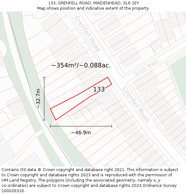 133, GRENFELL ROAD, MAIDENHEAD, SL6 1EY: Plot and title map