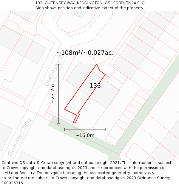 133, GUERNSEY WAY, KENNINGTON, ASHFORD, TN24 9LQ: Plot and title map