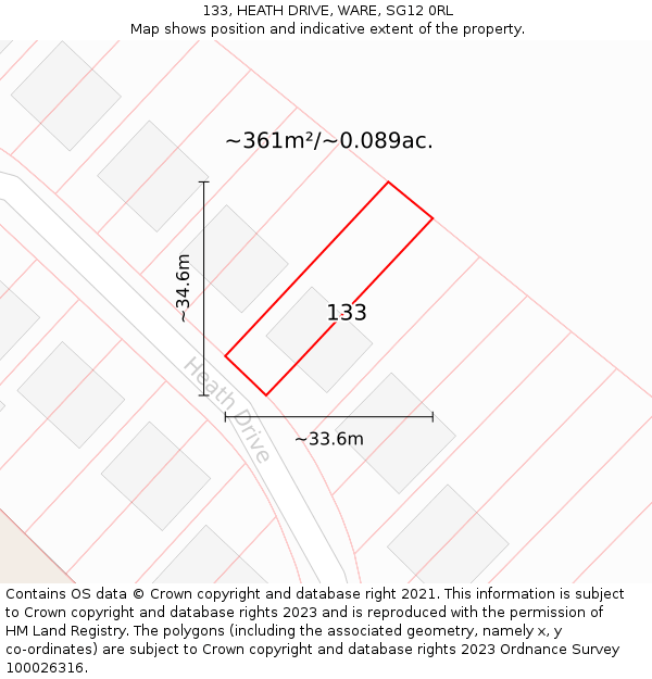 133, HEATH DRIVE, WARE, SG12 0RL: Plot and title map