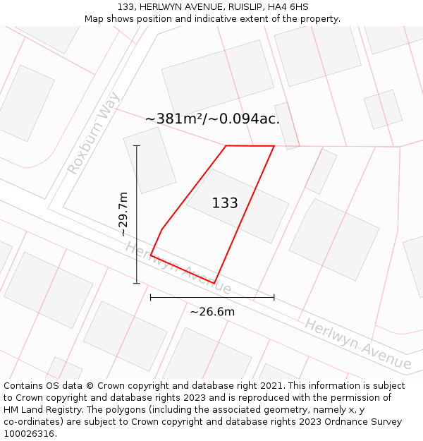 133, HERLWYN AVENUE, RUISLIP, HA4 6HS: Plot and title map