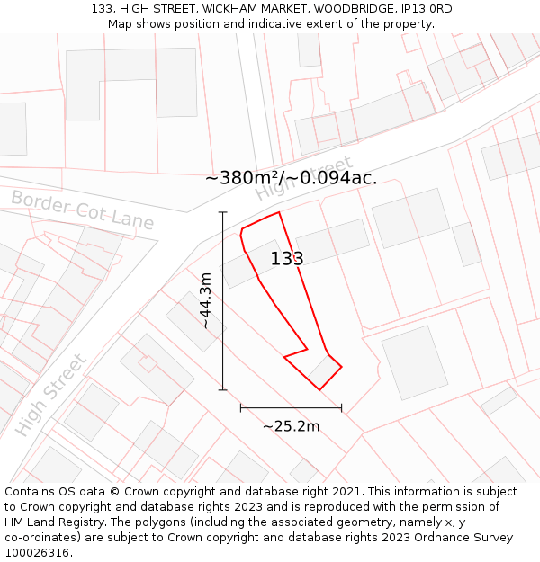 133, HIGH STREET, WICKHAM MARKET, WOODBRIDGE, IP13 0RD: Plot and title map