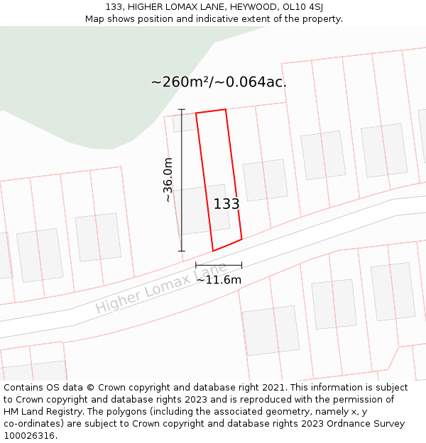 133, HIGHER LOMAX LANE, HEYWOOD, OL10 4SJ: Plot and title map