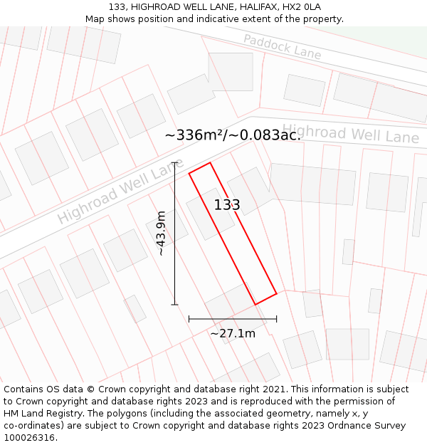 133, HIGHROAD WELL LANE, HALIFAX, HX2 0LA: Plot and title map