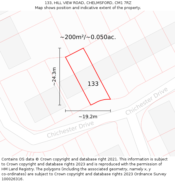 133, HILL VIEW ROAD, CHELMSFORD, CM1 7RZ: Plot and title map