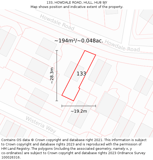 133, HOWDALE ROAD, HULL, HU8 9JY: Plot and title map