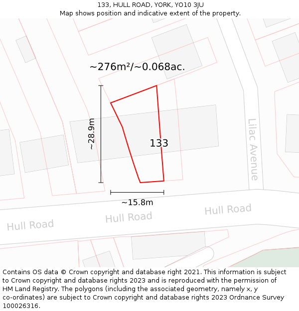 133, HULL ROAD, YORK, YO10 3JU: Plot and title map