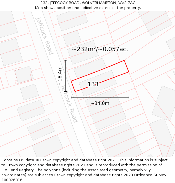 133, JEFFCOCK ROAD, WOLVERHAMPTON, WV3 7AG: Plot and title map