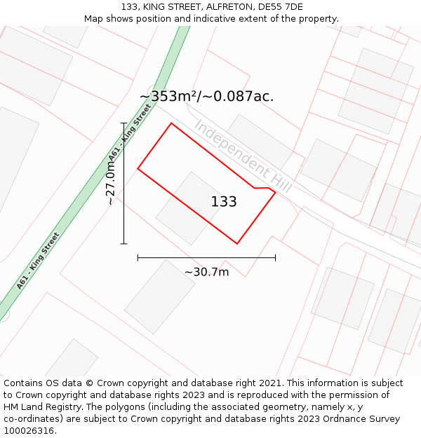 133, KING STREET, ALFRETON, DE55 7DE: Plot and title map