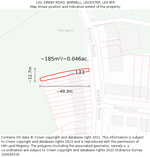 133, KIRKBY ROAD, BARWELL, LEICESTER, LE9 8FR: Plot and title map