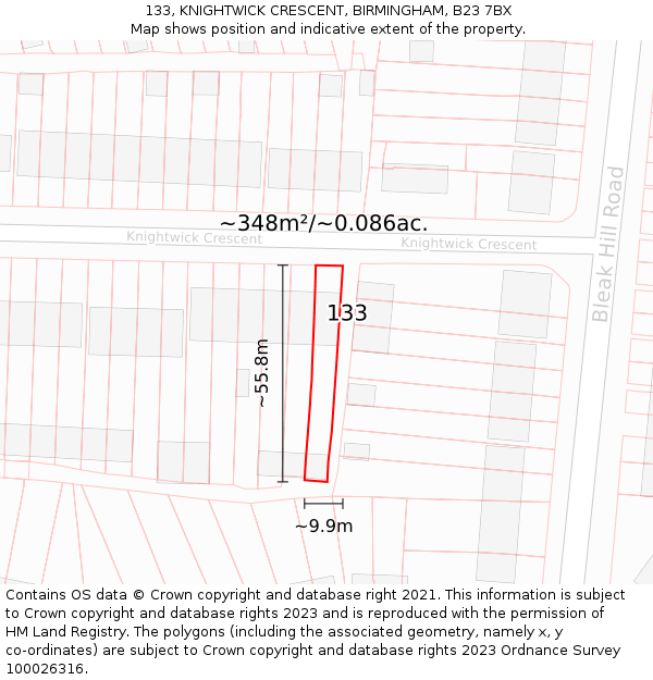 133, KNIGHTWICK CRESCENT, BIRMINGHAM, B23 7BX: Plot and title map