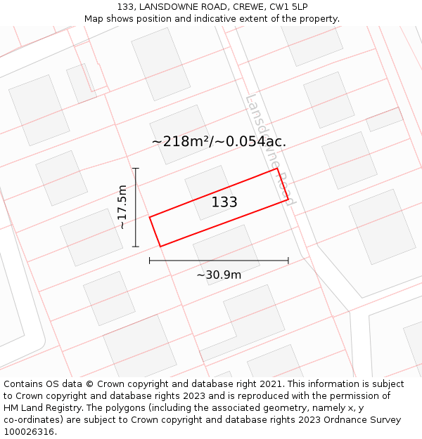 133, LANSDOWNE ROAD, CREWE, CW1 5LP: Plot and title map