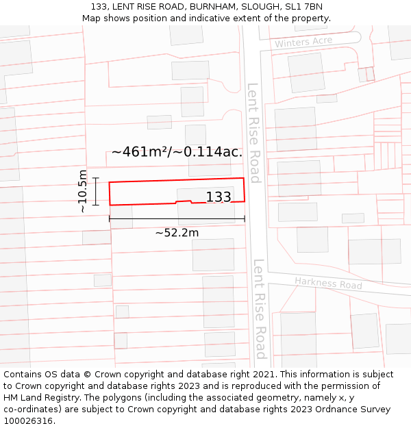 133, LENT RISE ROAD, BURNHAM, SLOUGH, SL1 7BN: Plot and title map