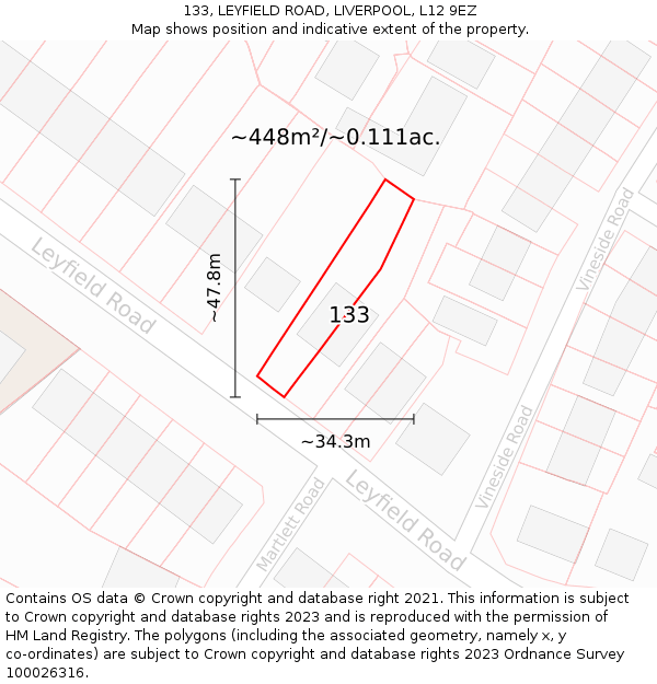 133, LEYFIELD ROAD, LIVERPOOL, L12 9EZ: Plot and title map