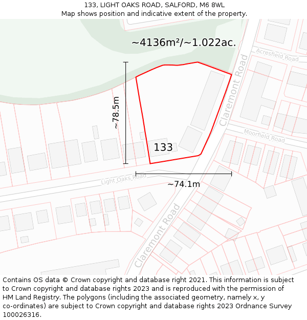 133, LIGHT OAKS ROAD, SALFORD, M6 8WL: Plot and title map