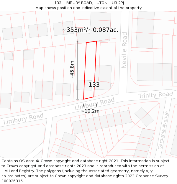 133, LIMBURY ROAD, LUTON, LU3 2PJ: Plot and title map