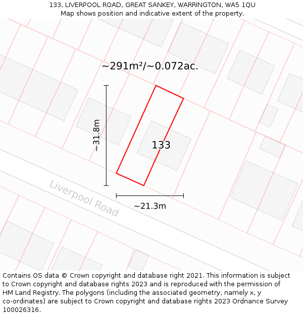 133, LIVERPOOL ROAD, GREAT SANKEY, WARRINGTON, WA5 1QU: Plot and title map