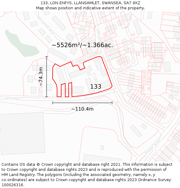 133, LON ENFYS, LLANSAMLET, SWANSEA, SA7 9XZ: Plot and title map