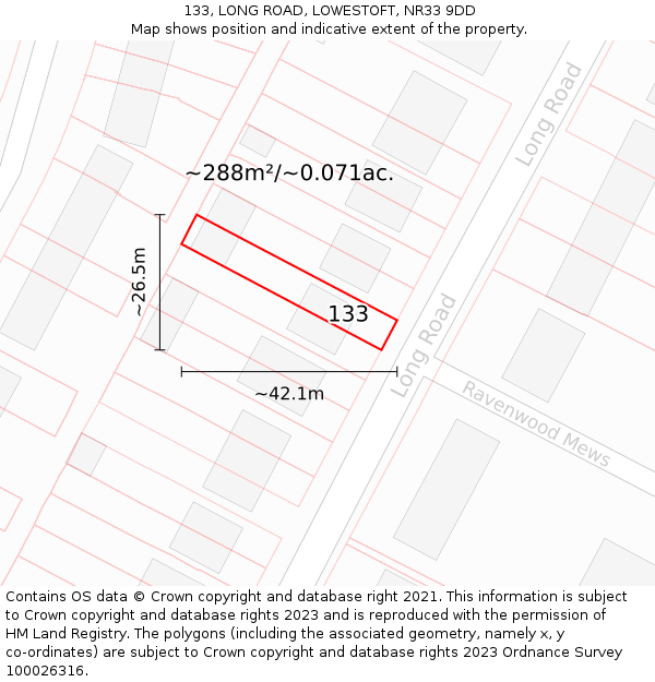 133, LONG ROAD, LOWESTOFT, NR33 9DD: Plot and title map