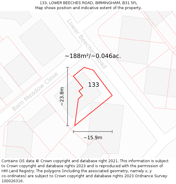 133, LOWER BEECHES ROAD, BIRMINGHAM, B31 5FL: Plot and title map