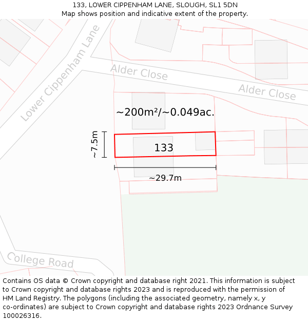 133, LOWER CIPPENHAM LANE, SLOUGH, SL1 5DN: Plot and title map