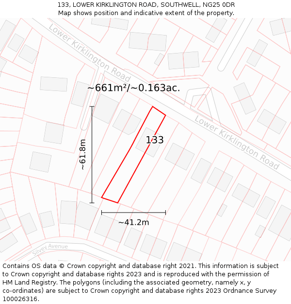 133, LOWER KIRKLINGTON ROAD, SOUTHWELL, NG25 0DR: Plot and title map