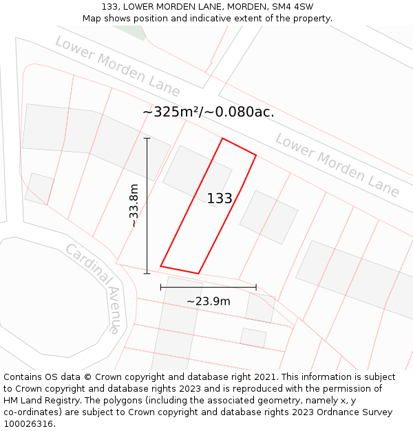 133, LOWER MORDEN LANE, MORDEN, SM4 4SW: Plot and title map