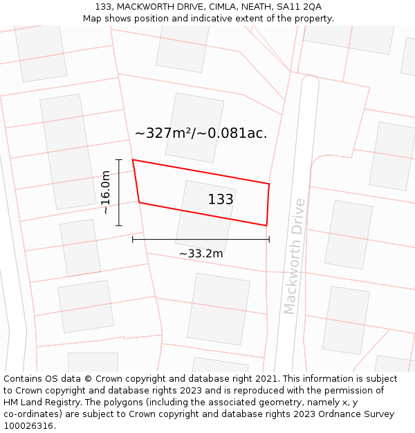 133, MACKWORTH DRIVE, CIMLA, NEATH, SA11 2QA: Plot and title map