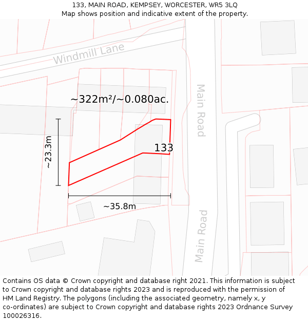 133, MAIN ROAD, KEMPSEY, WORCESTER, WR5 3LQ: Plot and title map