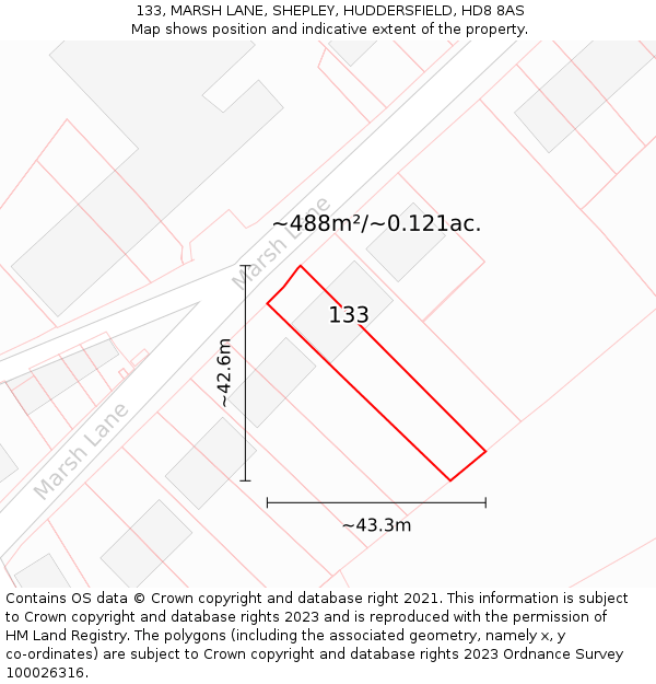 133, MARSH LANE, SHEPLEY, HUDDERSFIELD, HD8 8AS: Plot and title map