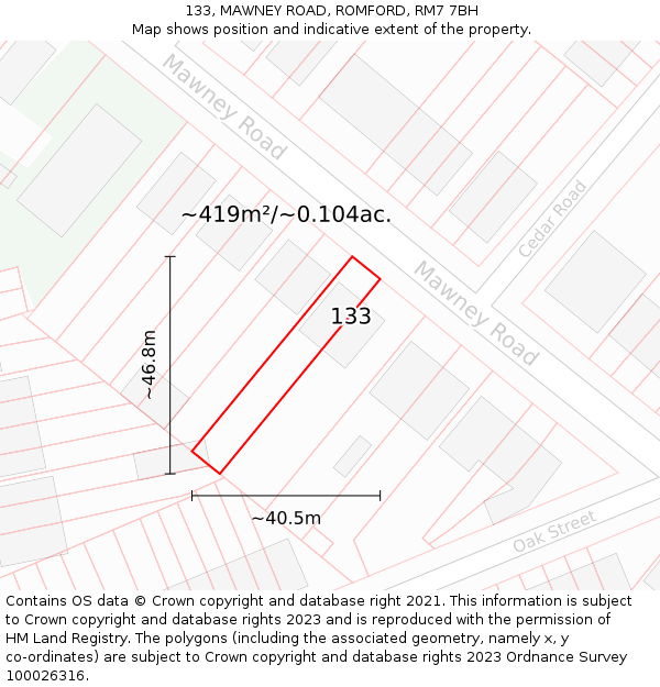 133, MAWNEY ROAD, ROMFORD, RM7 7BH: Plot and title map