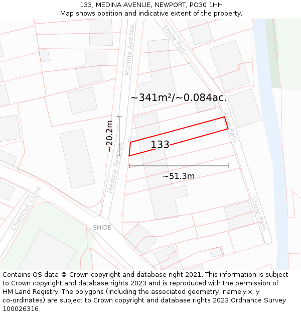 133, MEDINA AVENUE, NEWPORT, PO30 1HH: Plot and title map