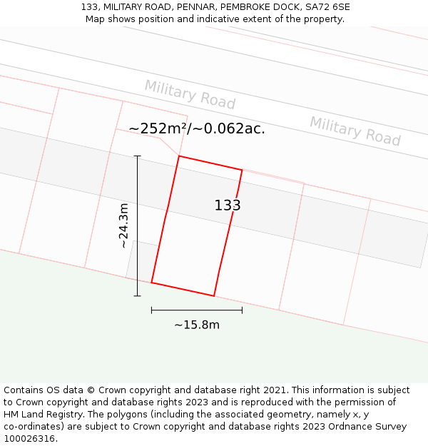 133, MILITARY ROAD, PENNAR, PEMBROKE DOCK, SA72 6SE: Plot and title map