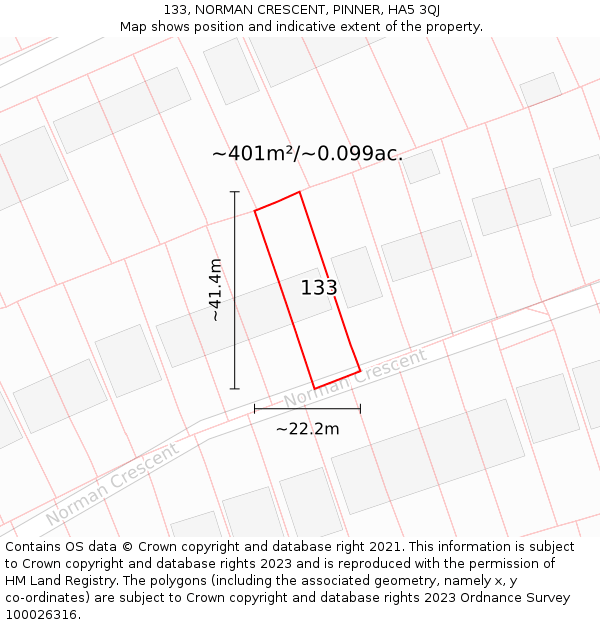 133, NORMAN CRESCENT, PINNER, HA5 3QJ: Plot and title map