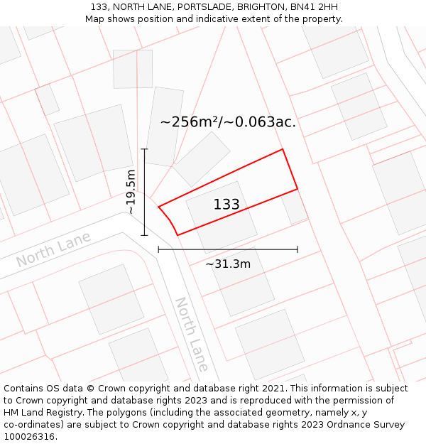 133, NORTH LANE, PORTSLADE, BRIGHTON, BN41 2HH: Plot and title map