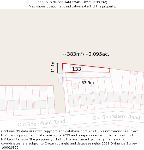 133, OLD SHOREHAM ROAD, HOVE, BN3 7AQ: Plot and title map