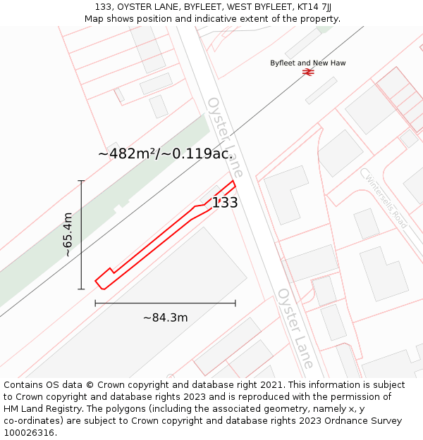 133, OYSTER LANE, BYFLEET, WEST BYFLEET, KT14 7JJ: Plot and title map