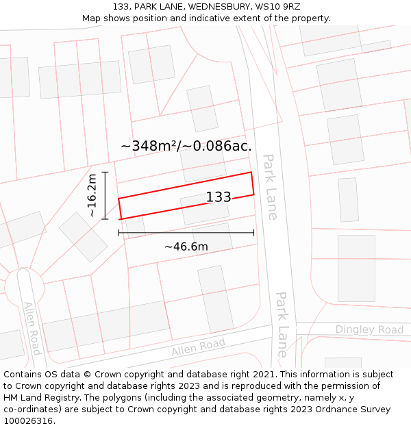 133, PARK LANE, WEDNESBURY, WS10 9RZ: Plot and title map