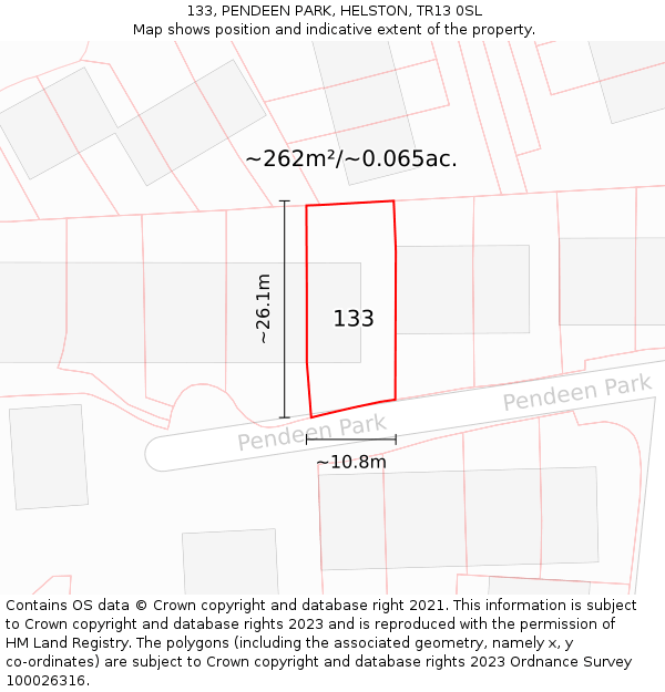 133, PENDEEN PARK, HELSTON, TR13 0SL: Plot and title map