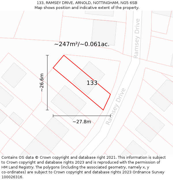 133, RAMSEY DRIVE, ARNOLD, NOTTINGHAM, NG5 6SB: Plot and title map