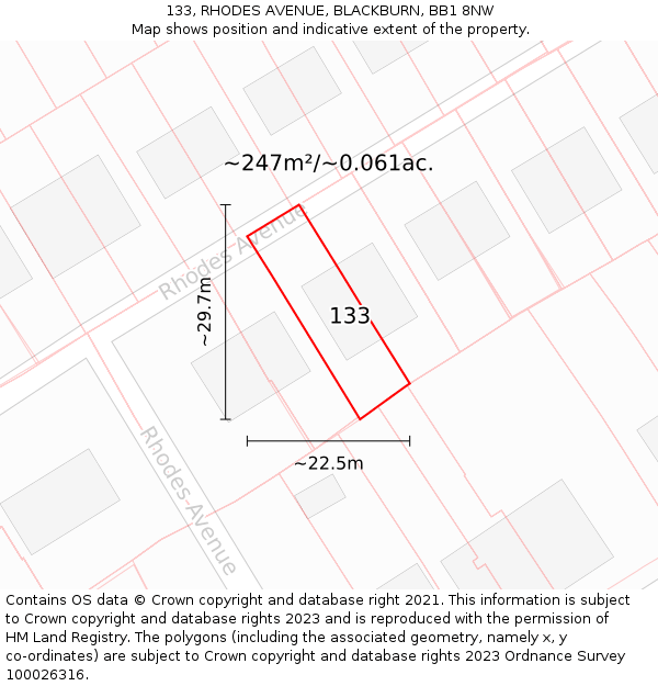 133, RHODES AVENUE, BLACKBURN, BB1 8NW: Plot and title map