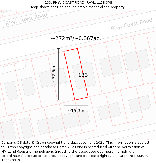 133, RHYL COAST ROAD, RHYL, LL18 3PS: Plot and title map