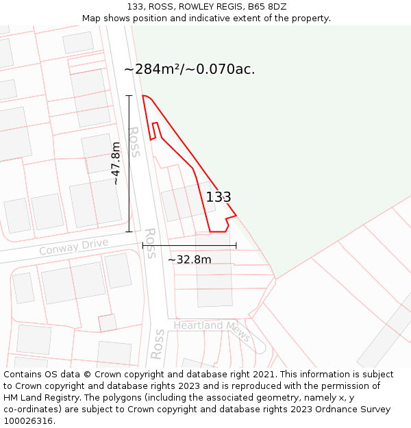 133, ROSS, ROWLEY REGIS, B65 8DZ: Plot and title map