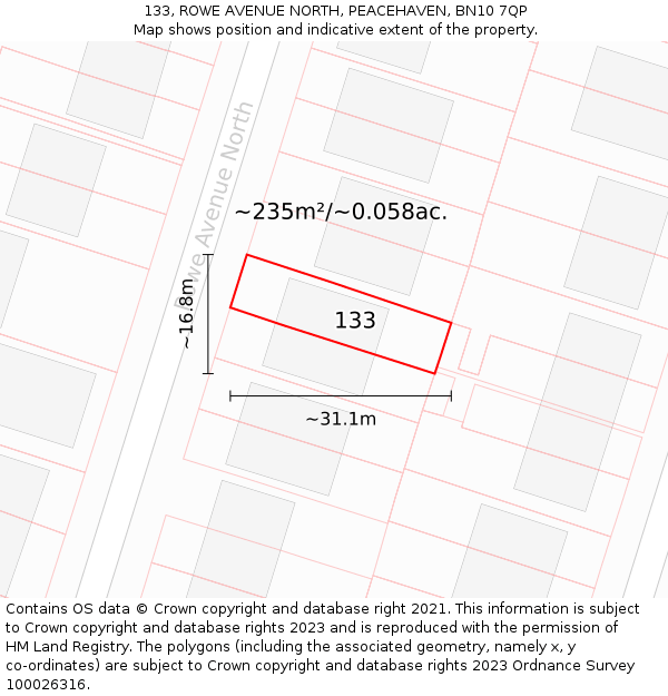 133, ROWE AVENUE NORTH, PEACEHAVEN, BN10 7QP: Plot and title map