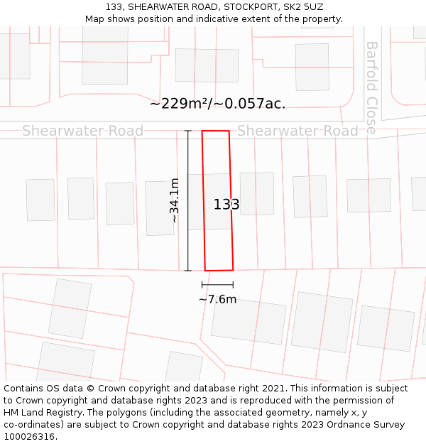 133, SHEARWATER ROAD, STOCKPORT, SK2 5UZ: Plot and title map