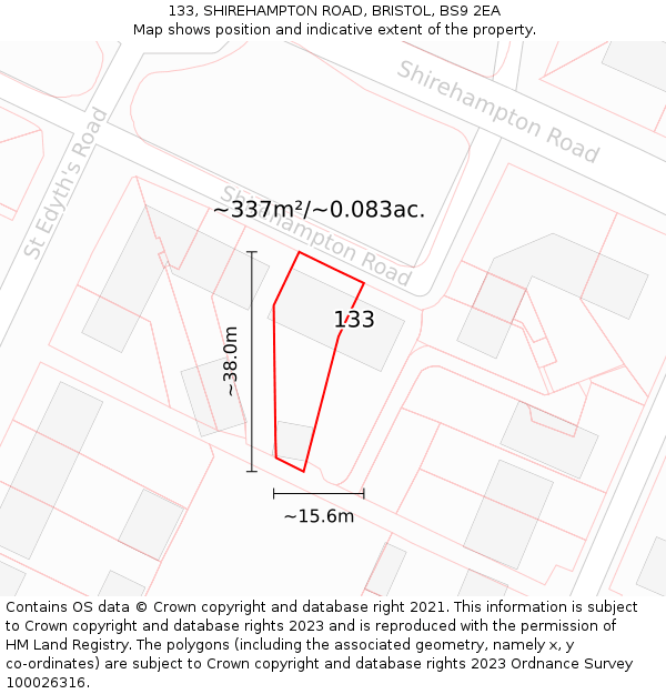 133, SHIREHAMPTON ROAD, BRISTOL, BS9 2EA: Plot and title map